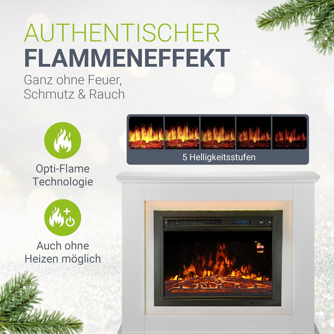 Juskys Elektrokamin 1000 / 2000 W mit Heizung, Kaminfeuer, Flammeneffekt, Fernbedienung, LED Beleuch