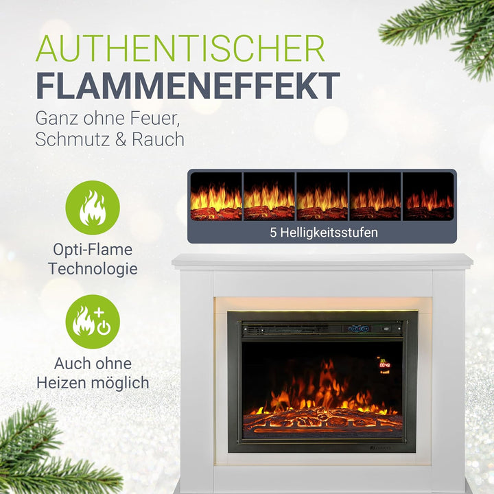 Juskys Elektrokamin 1000 / 2000 W mit Heizung, Kaminfeuer, Flammeneffekt, Fernbedienung, LED Beleuch