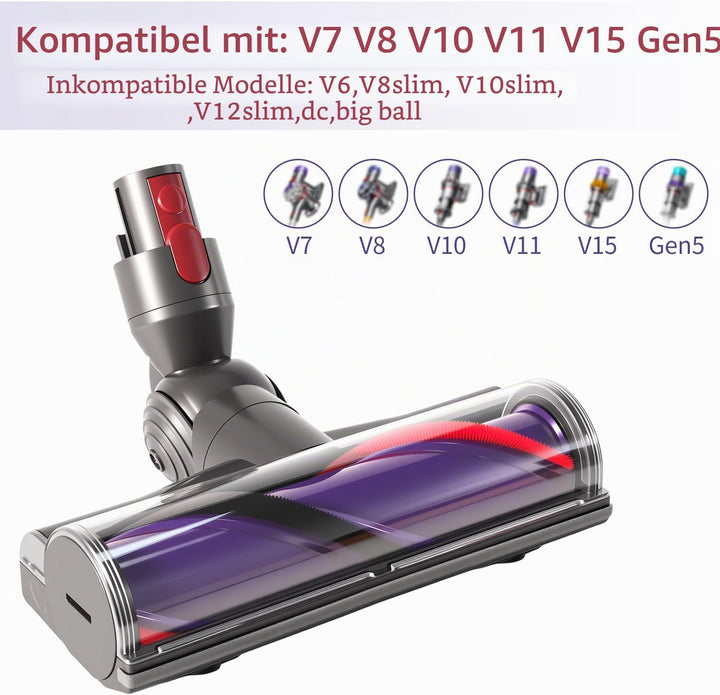 KENVOR Bürste kompatibel mit Dyson V7 V8 V10 V11 V15 Gen5 mit Gummibeschichteten Rädern für Kurzflor