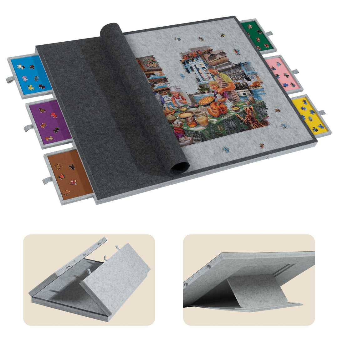 Tektalk klappbarer Puzzletisch mit Abdeckung, 3-Kippwinkel-Puzzleplateau, leichtes tragbares Filzpuz