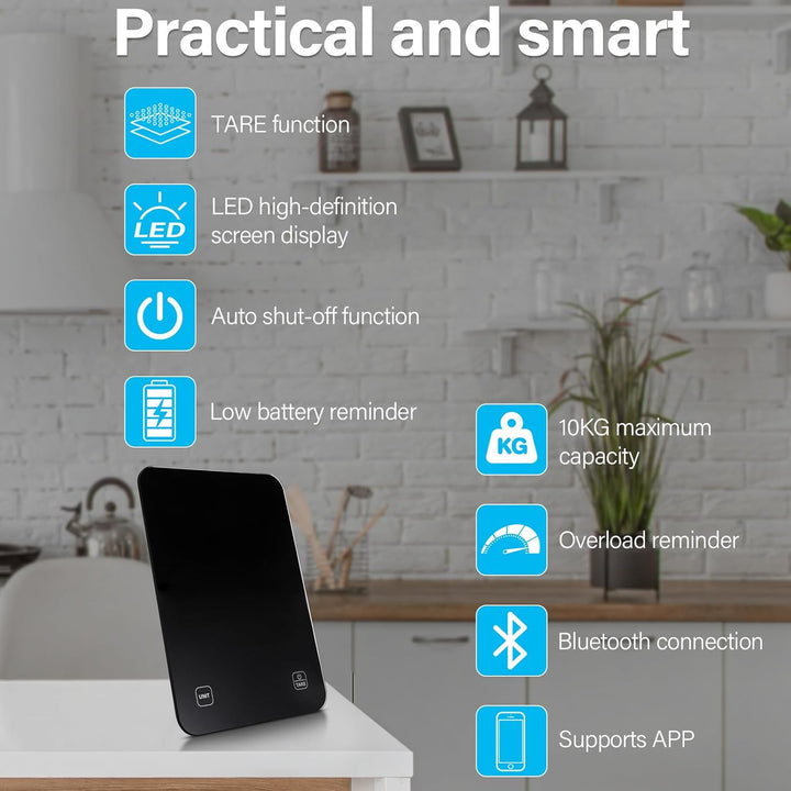 Küchenwaage Digital,Präzise digitale Waage für Ernährung mit LCD Display, mit App Smart Scale,für an