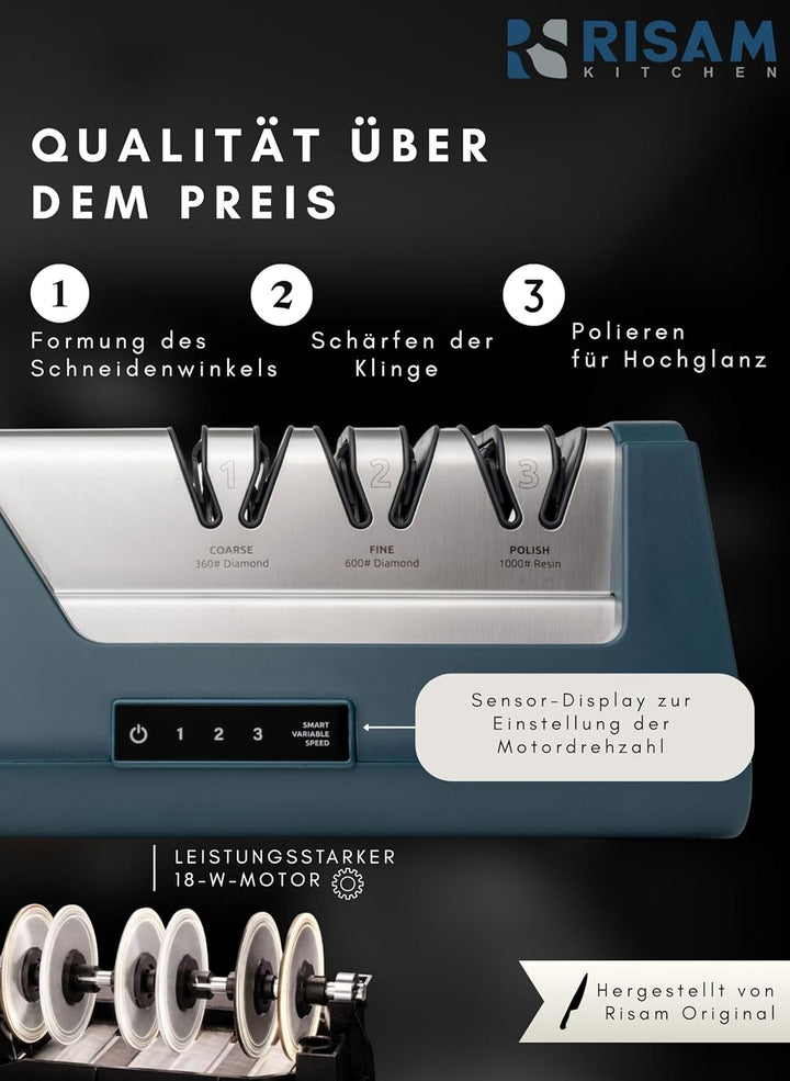 Messerschärfer elektrisch – 2-Stufen Schleifsystem – Messer schärfen für Küchenmesser & Keramikmesse