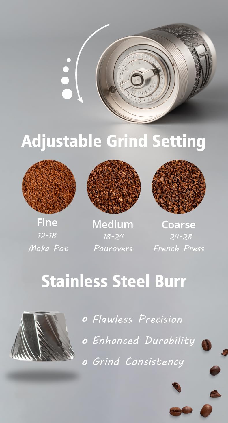1Zpresso Q Manuelle Kaffeemühle Heptagonal Version, faltbarer Griff, Mini Slim Travel Grösse Passt i