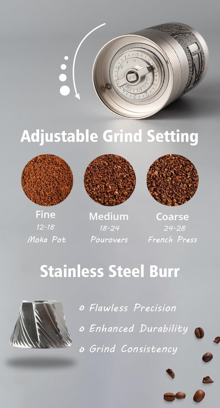 1Zpresso Q Manuelle Kaffeemühle Heptagonal Version, faltbarer Griff, Mini Slim Travel Grösse Passt i