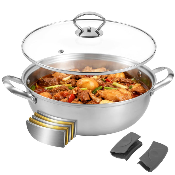 Edelstahlpfanne 28Cm, 5-lagige Suppentopf mit Klarglasdeckel, Edelstahlpfanne Unbeschichtet mit verb