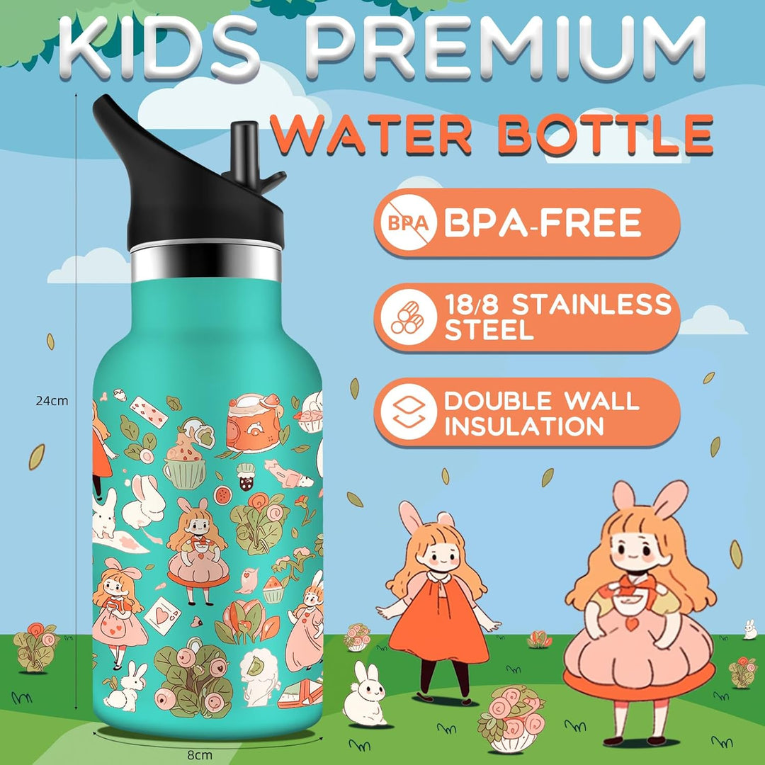 Grsta Trinkflasche Kinder, 350ml Trinkflasche Edelstahl, Trinkflasche Auslaufsicher, BPA-freie, Trin