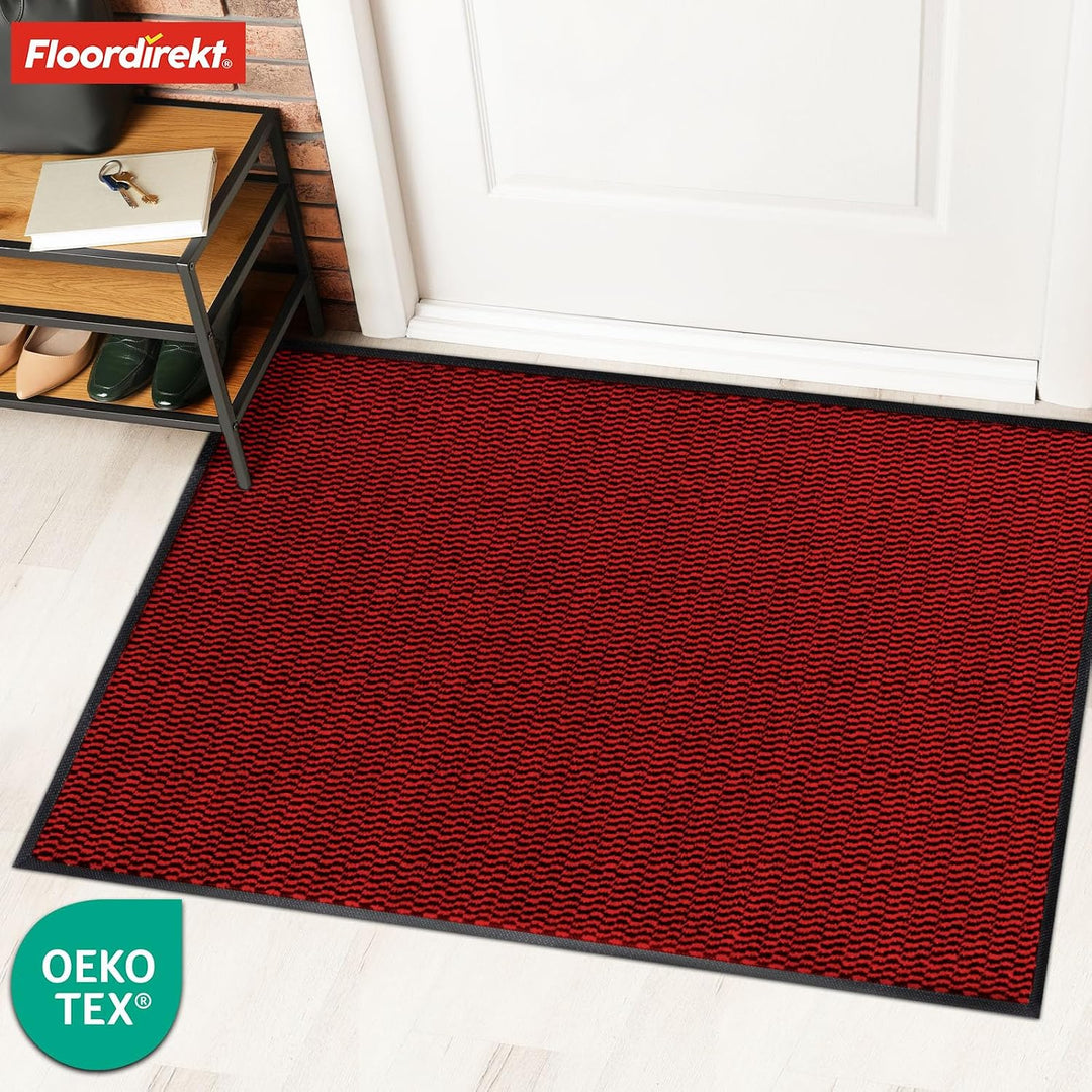 Floordirekt Premium Fussmatte für Eingangsbereich, 80x120cm Rot, Schmutzfangmatte für Innen und Auss