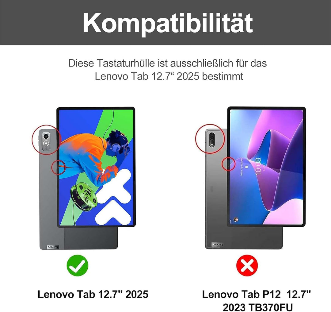 Hülle mit Tastatur für Lenovo idea Tab Pro 12.7" 2025 con Touchpad, Bluetooth 7 Farbige Beleuchtung