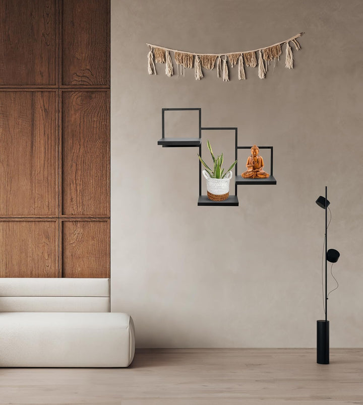 Wand Pflanzenregal Trio Ripiani - Pflanzenständer 58x22,5x50cm - Farbe Schwarz - Indoor-Display - Wa
