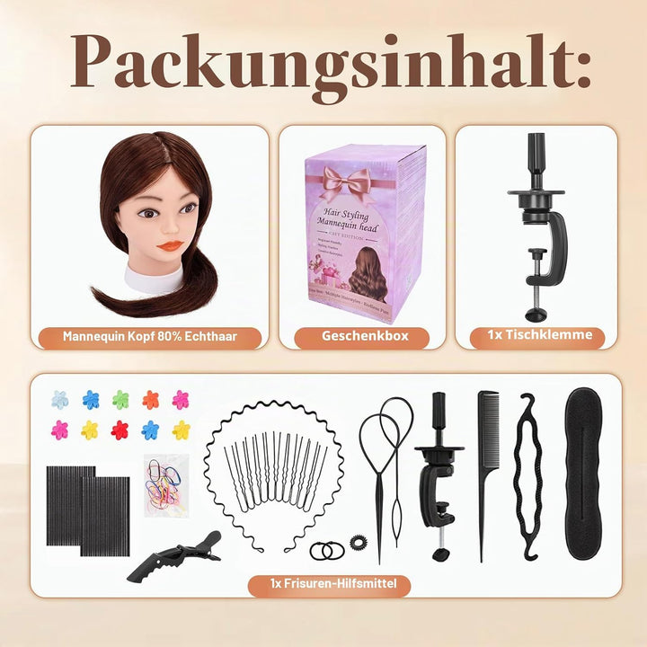 Yofuly 26 Zoll Trainingsköpfe, 80% Echthaar Kosmetik Schaufensterpuppenkopf mit Tischklemme & DIY-Ha