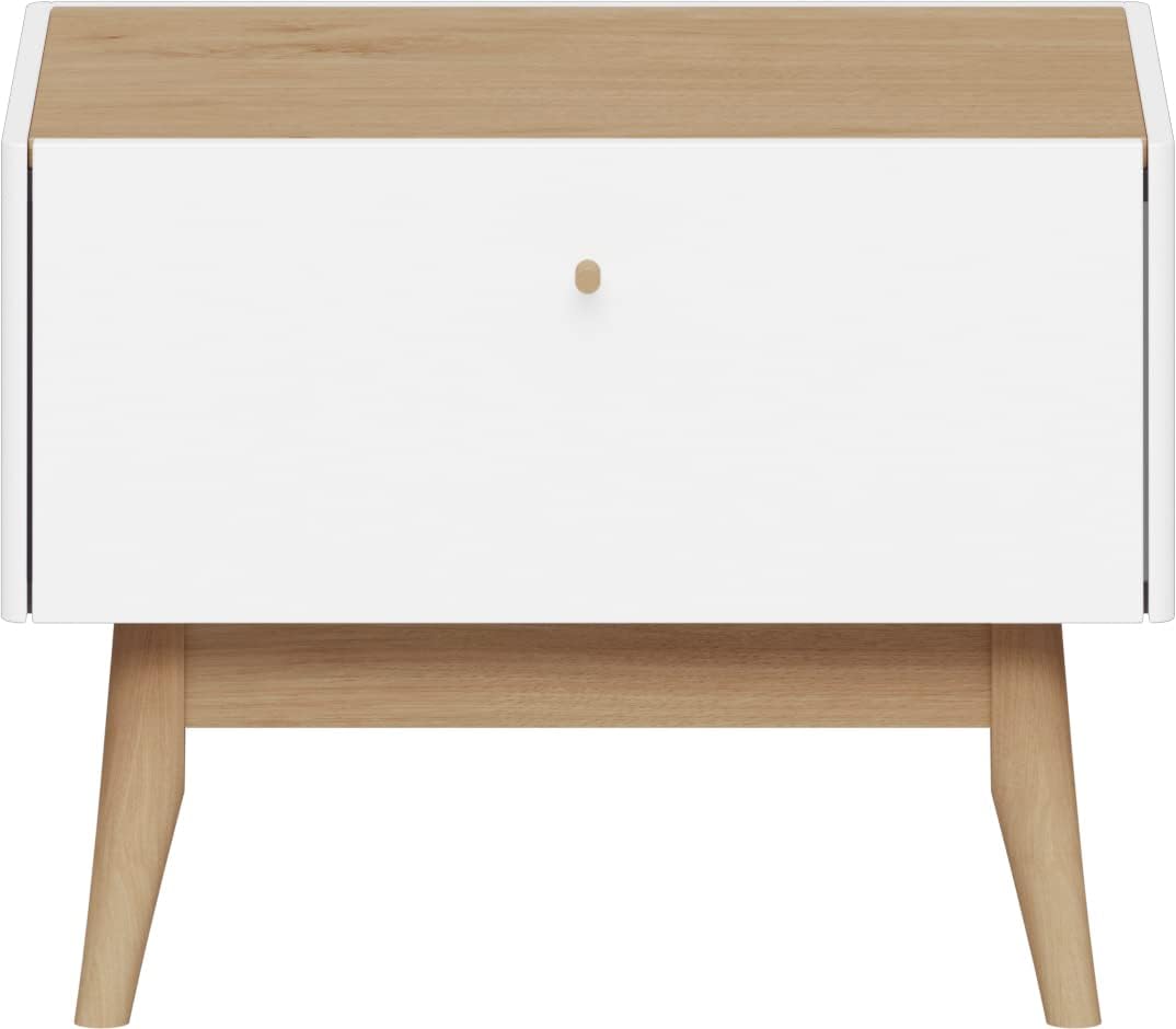 Germania Nachtkonsole 2410-535 Monteo, Weiss/Kendal Eiche, Massivholzdetails, 42 x 42 x 55 cm (BxHxT