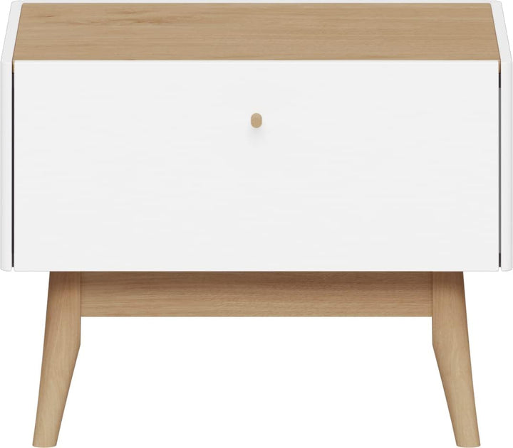 Germania Nachtkonsole 2410-535 Monteo, Weiss/Kendal Eiche, Massivholzdetails, 42 x 42 x 55 cm (BxHxT