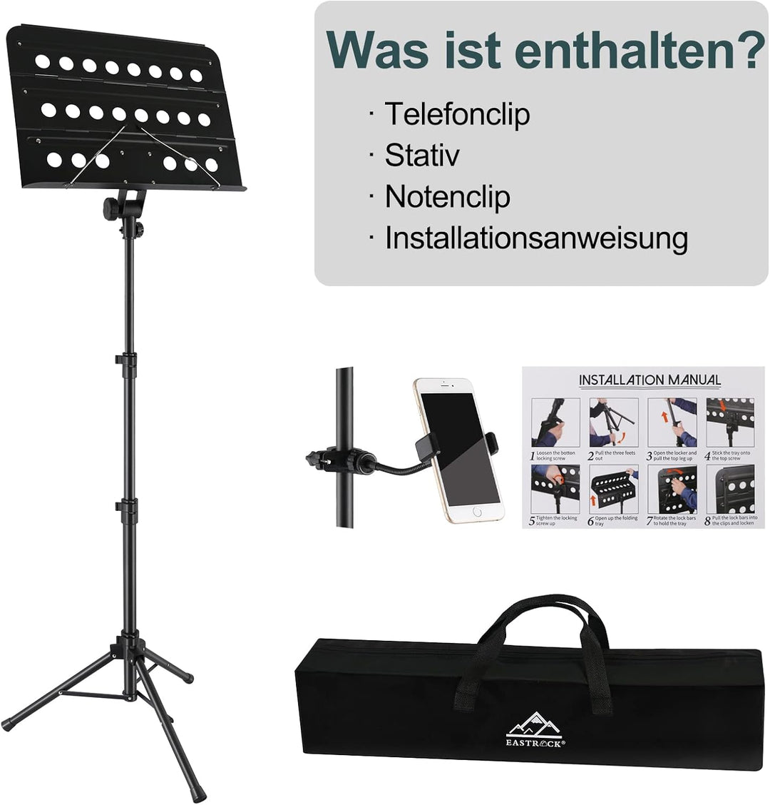 EASTROCK Notenständer Stabil Höhenverstellbar, Klappbar Notenpult Gitarre Geeignet für Kinder und Er