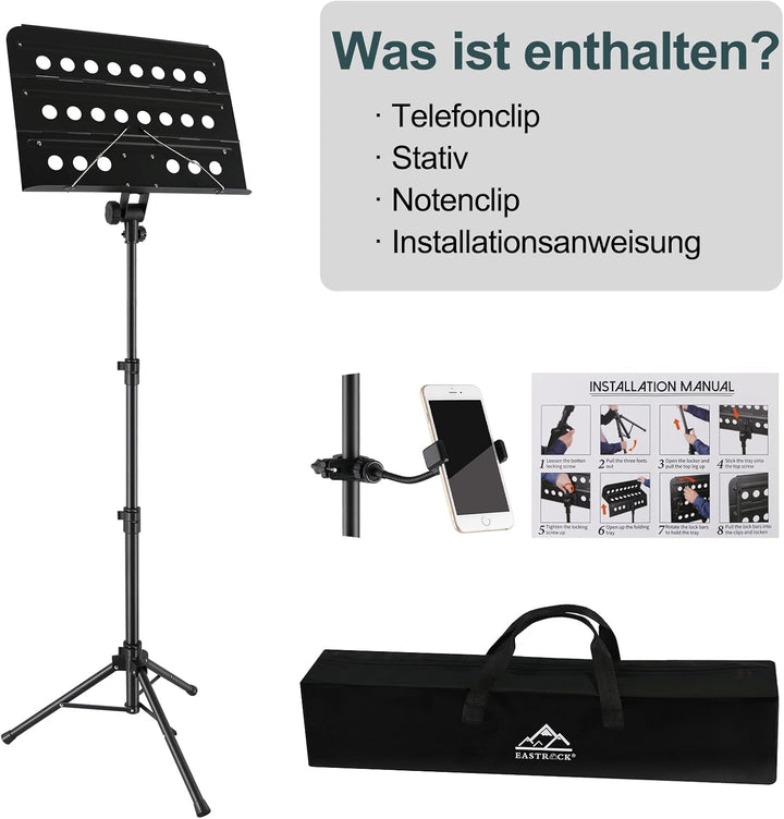 EASTROCK Notenständer Stabil Höhenverstellbar, Klappbar Notenpult Gitarre Geeignet für Kinder und Er