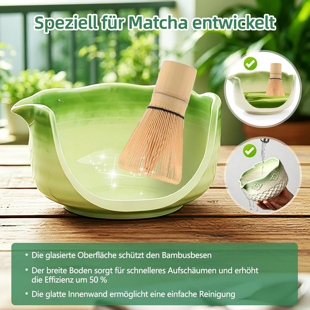 Matcha Set Komplett mit Schale, Bambusbesen, Sieb & Zubehör – Japanisches Matcha Geschenkset für Ein