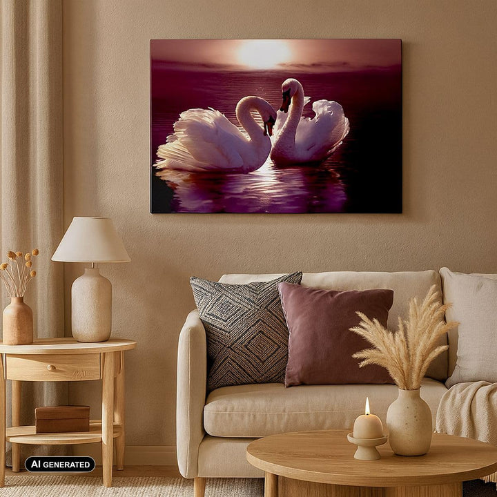 Bilder auf Leinwand 100x70cm Leinwandbild Schwäne Landschaft Wasser Gross Wanddeko Bild Schlafzimmer