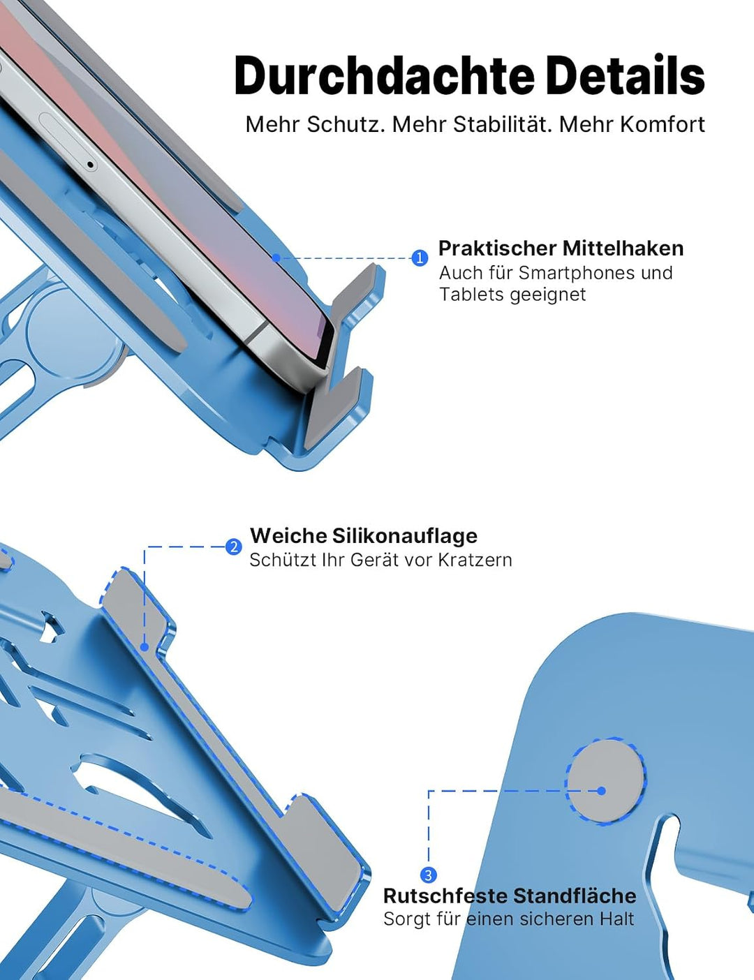 Ergonomischer Laptop Ständer aus Aluminium, Höhenverstellbar &amp; Faltbar, Stabil &amp; Rutschfest, Verbess