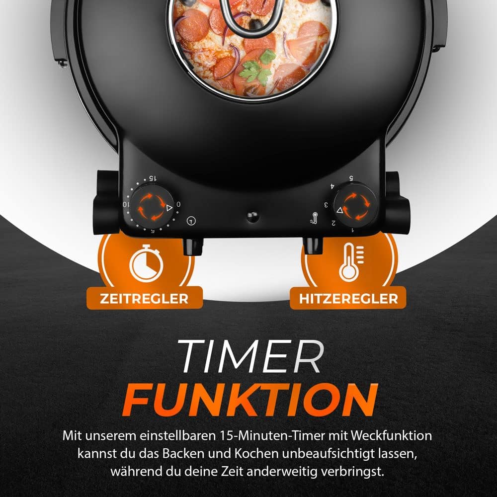 Bituxx Pizzaofen Pizza Maker Lahmacun Express Miniofen 1200W 400°C Keramiksteinplatte