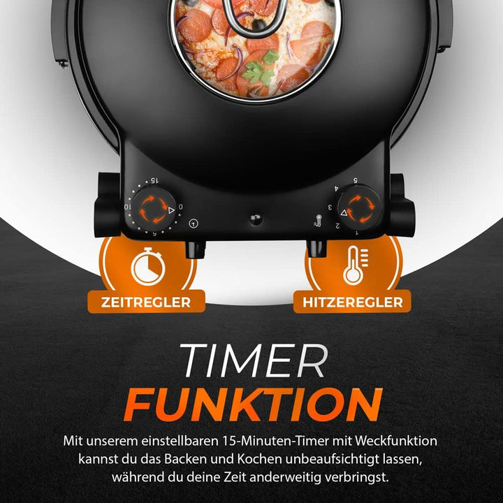 Bituxx Pizzaofen Pizza Maker Lahmacun Express Miniofen 1200W 400°C Keramiksteinplatte