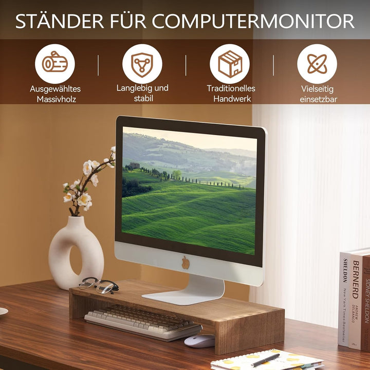 KIRIGEN Holz Monitorständer – Desktop Organizer für PC/Laptop/TV/Drucker | Büro-Aufsatz mit Stauraum