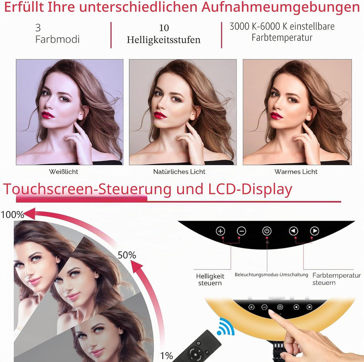 EOTO LIGHT 48,3 cm LED-Ringlicht mit Stativ, Touch-Panel für Make-up-Studio, Porträt, YouTube, Vlog,