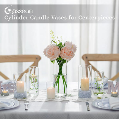 Glasseam Zylinder Vase Glas Klar, Blumenvase Modern Vasen Deko 6 Stück, 15/20/25cm Hoch Tulpenvase Z