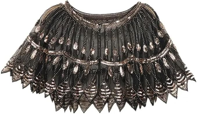 Damen Abend Glitzerschal 1920er Kleid Vintage Cape Elegante Stickerei Netz-Kurzarmpullover Modische