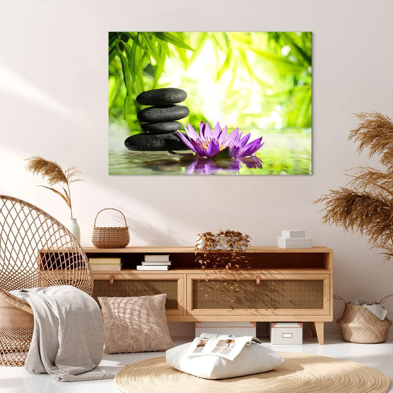 Bilder auf Leinwand 100x70cm Leinwandbild Spa bambus blume wasser Gross Wanddeko Bild Schlafzimmer K