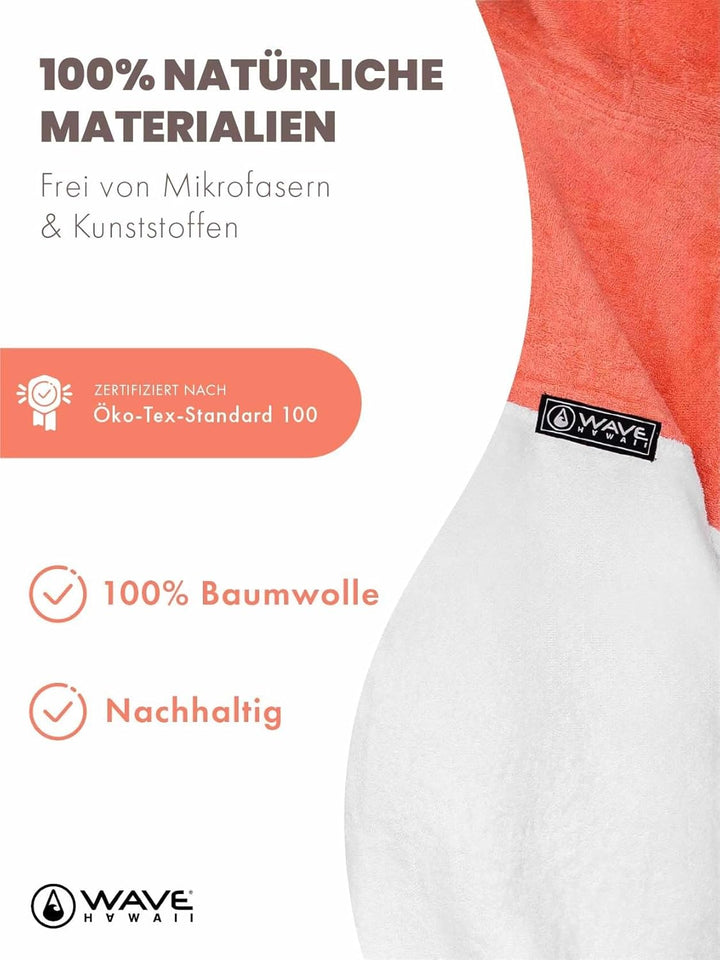 WAVE HAWAII Bade-Poncho Damen & Herren| Grösse M 160-190cm I 95% Baumwolle Surf-Poncho für Erwachsen
