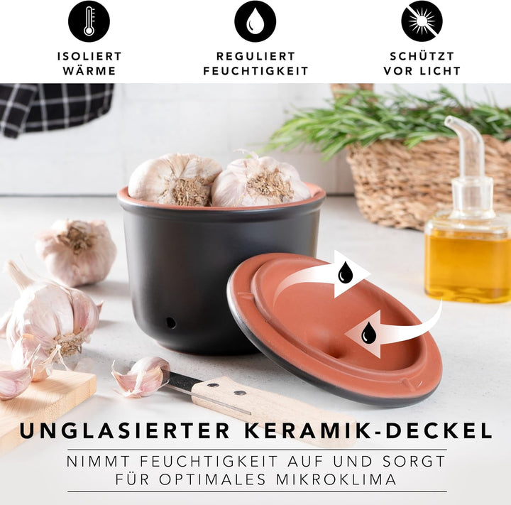 Romertopf Knoblauchtopf MINI 0,6 L Vorratstopf Keramik, Schwarz
