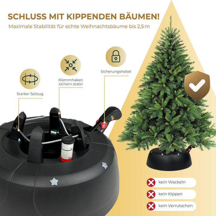 Stabiler Christbaumständer für Baumhöhe bis 2,5m, mit Fusspedal und Einseiltechnik, inkl. 2,5L Wasse