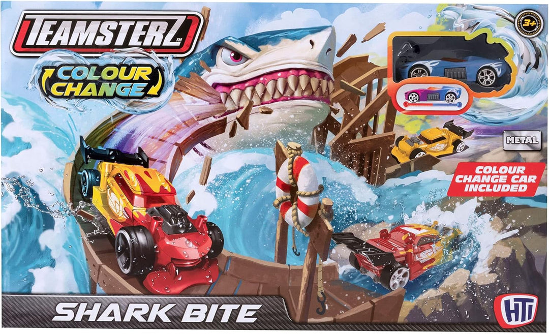 Teamsterz Farbwechselnde Autos mit Haifischbeiss-Spielset, Farbwechsel-Autos und Schienen-Set, ideal