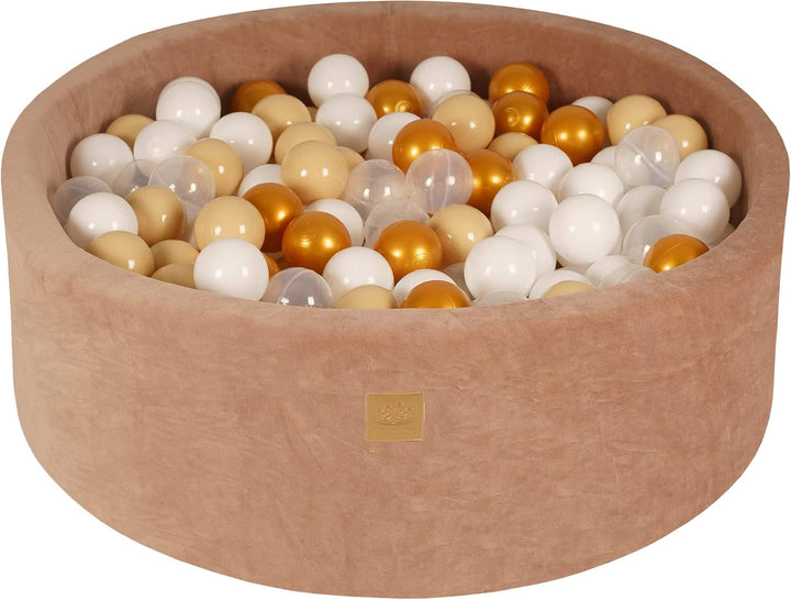 MEOWBABY Bällebad Baby - Rund 90x30cm Ballgruben für Kinder mit 200 Bälle, Samt, Beige: Gold/Beige/W