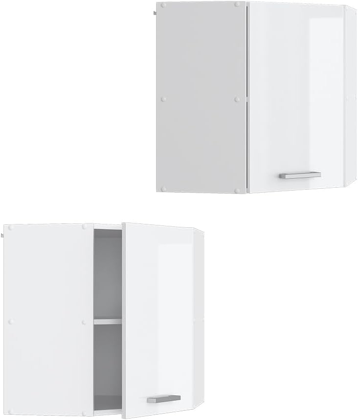 Vicco Eckhängeschrank R-Line, Weiss Hochglanz/Weiss, 57 cm Weiss Hochglanz Eckhängeschrank 57cm, Wei