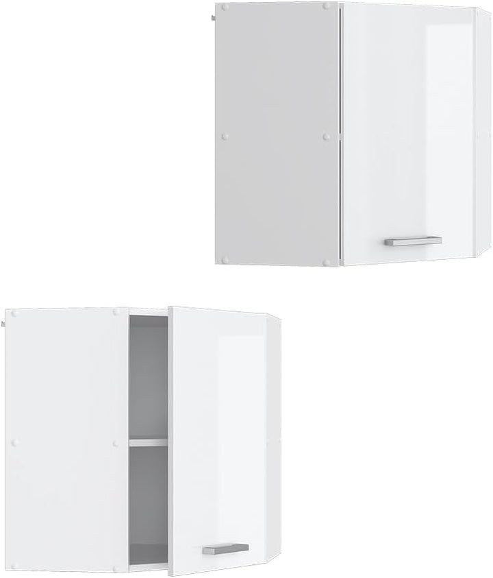 Vicco Eckhängeschrank R-Line, Weiss Hochglanz/Weiss, 57 cm Weiss Hochglanz Eckhängeschrank 57cm, Wei