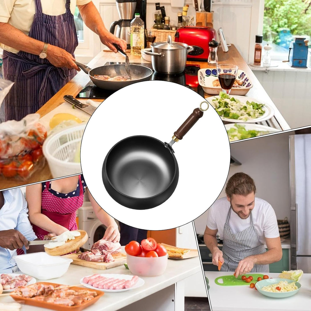 DWCBVJQ Big Belly Pot 28 Cm Koch Wok Pfannen Hitzebeständige Wokpfanne Holzgriff Handgefertigte Eise