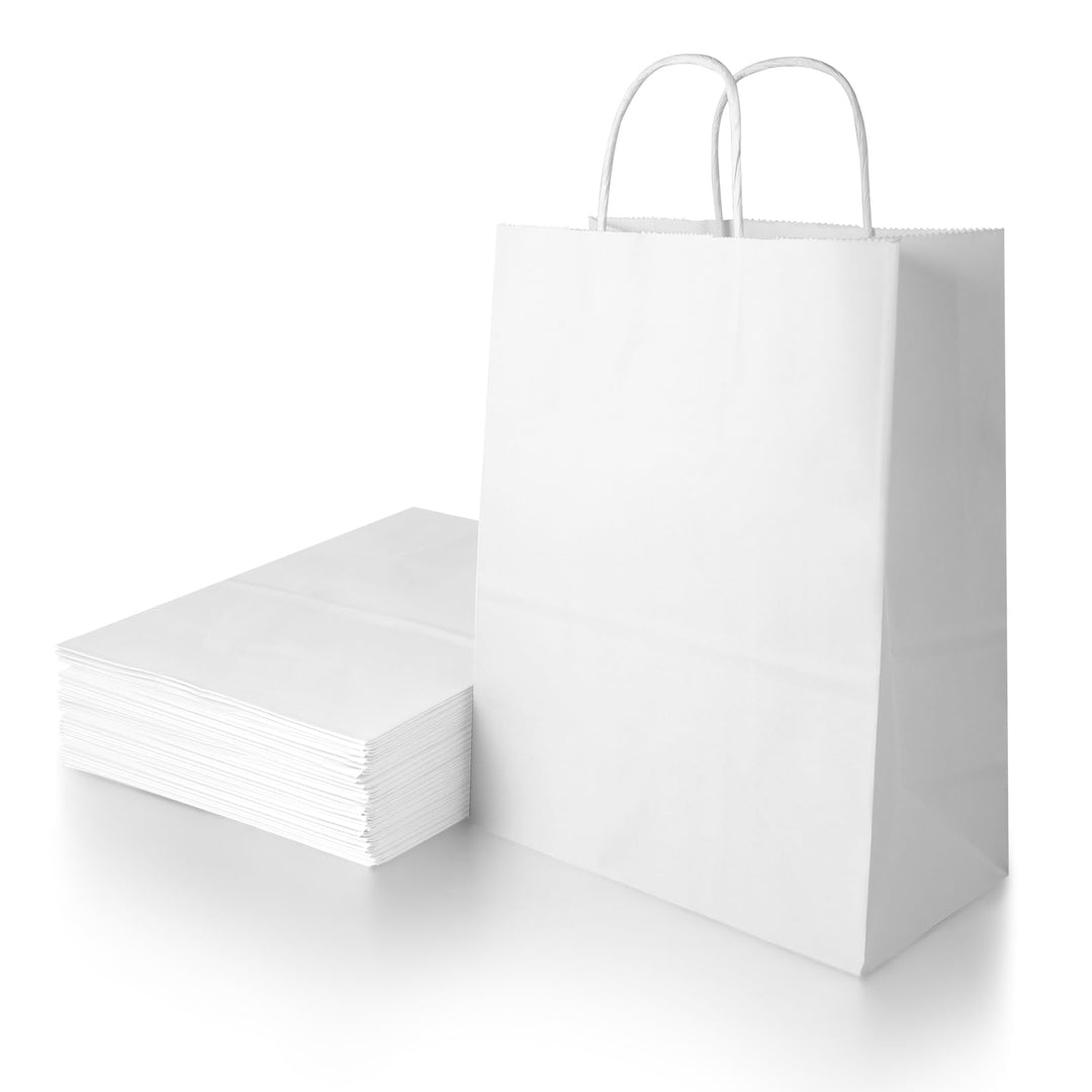BESCOST Papiertüten, 40 Stück Geschenktüten Weiss, Geschenktüten mit Henkel, 21 x 15 x 8 cm, Papiert