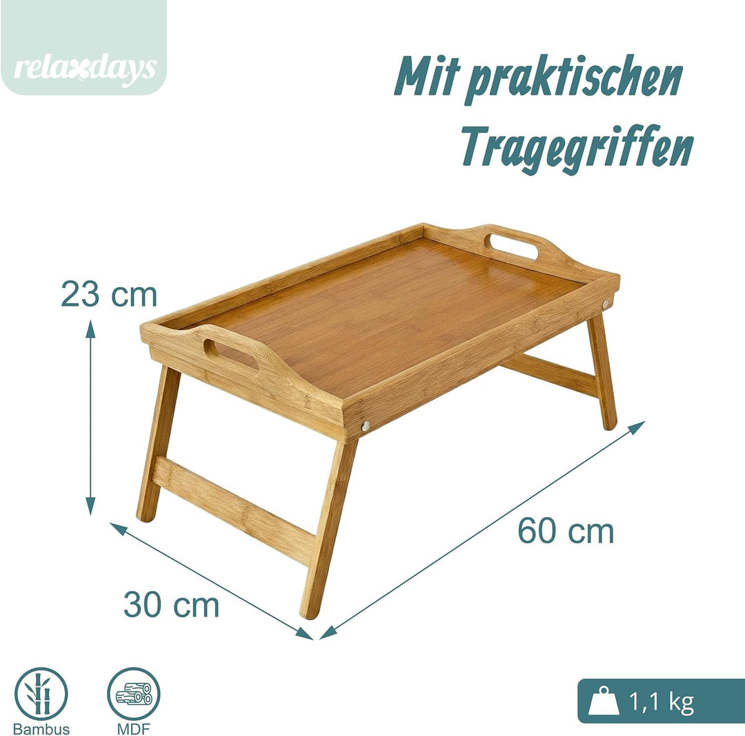 Relaxdays 4 x Betttablett klappbar, Essenstablett mit Füssen, Frühstück im Bett, Bambus &amp; MDF, HxBxT
