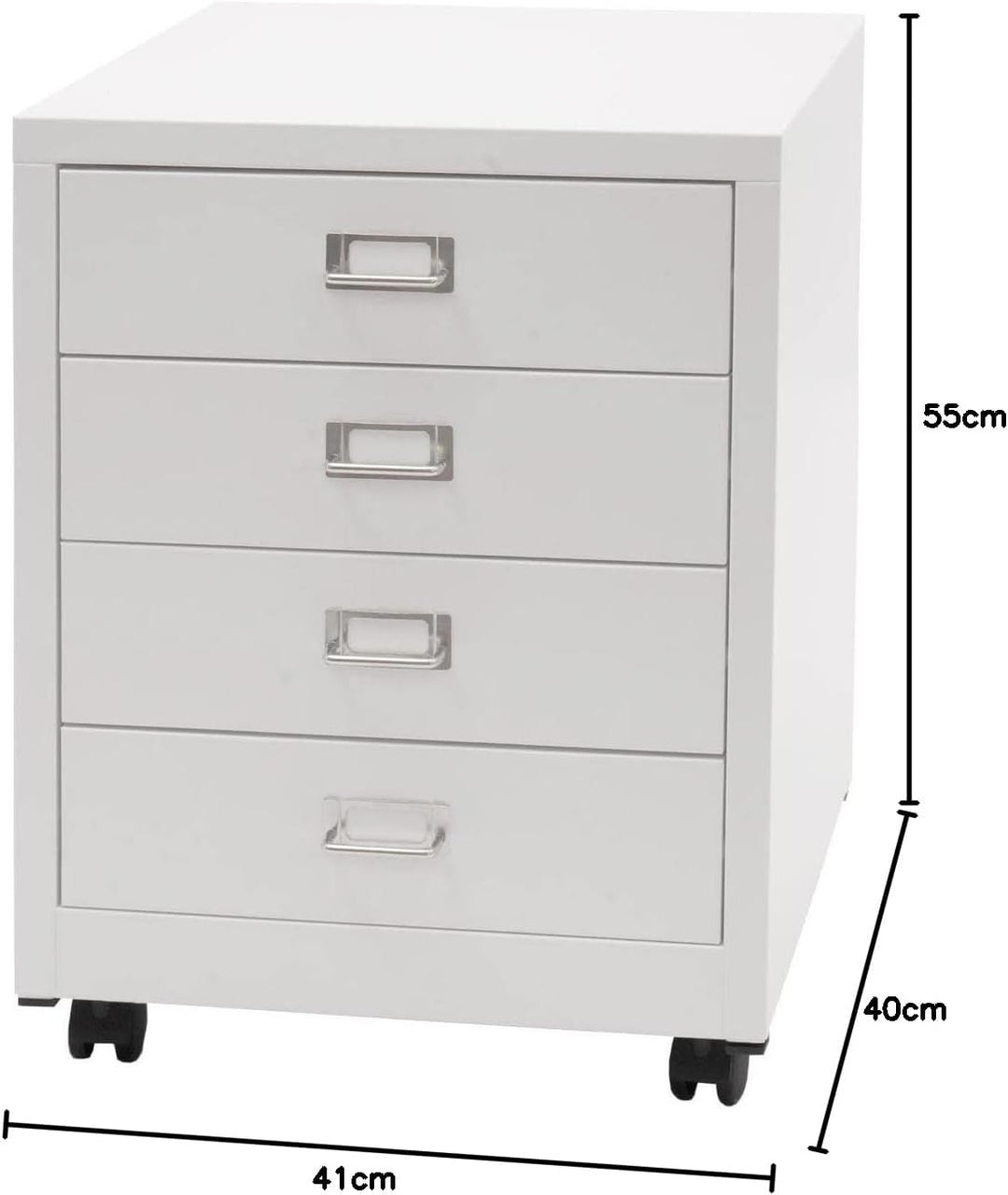 PROREGAL Rollcontainer HxBxT 55x40x41cm Metall 4 Schubladen Weiss Schubladenschrank Stahlschrank Akt
