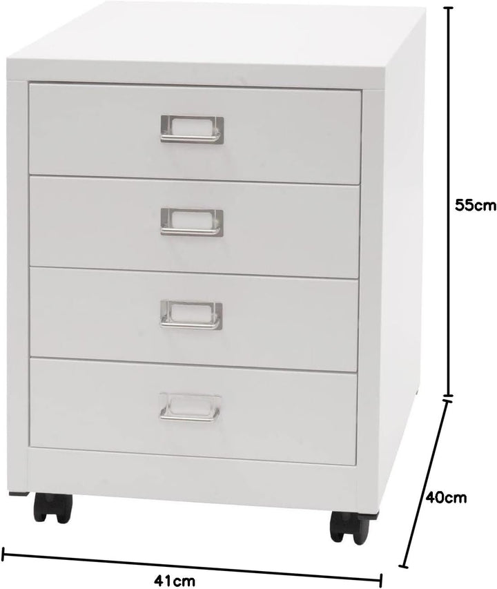 PROREGAL Rollcontainer HxBxT 55x40x41cm Metall 4 Schubladen Weiss Schubladenschrank Stahlschrank Akt