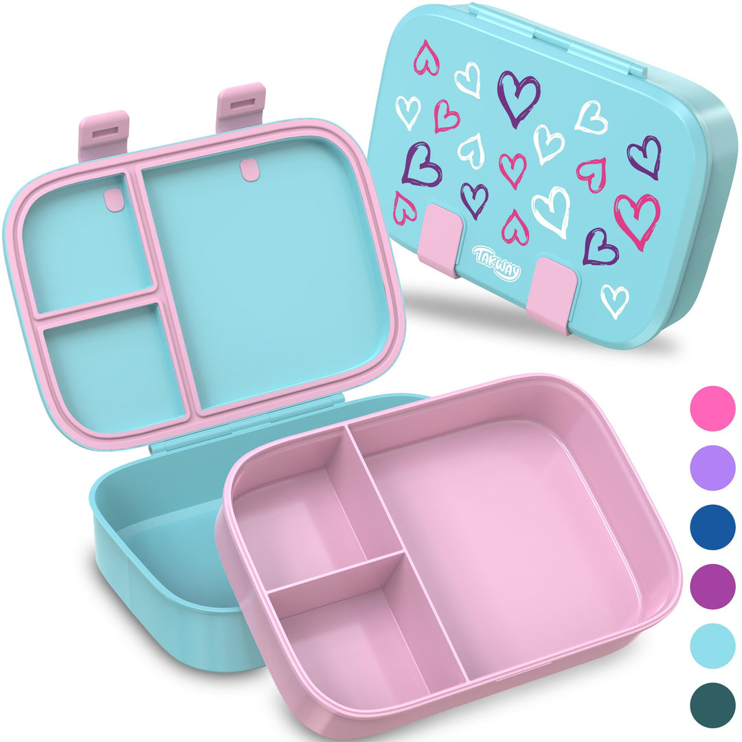 Brotdose Kinder mit Fächern - Bento Box Lunchbox BPA Frei - robust & leicht zu öffnen (Herzen), Herz