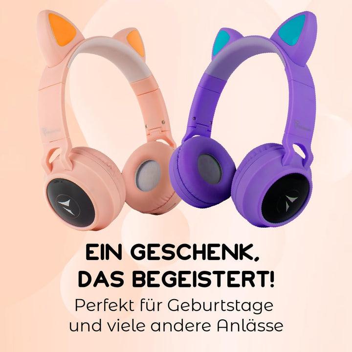 Techmade - Kabellose LED-Kopfhörer | Katzenohr-Design mit Mikrofon | Klarer Klang & Funktionstasten