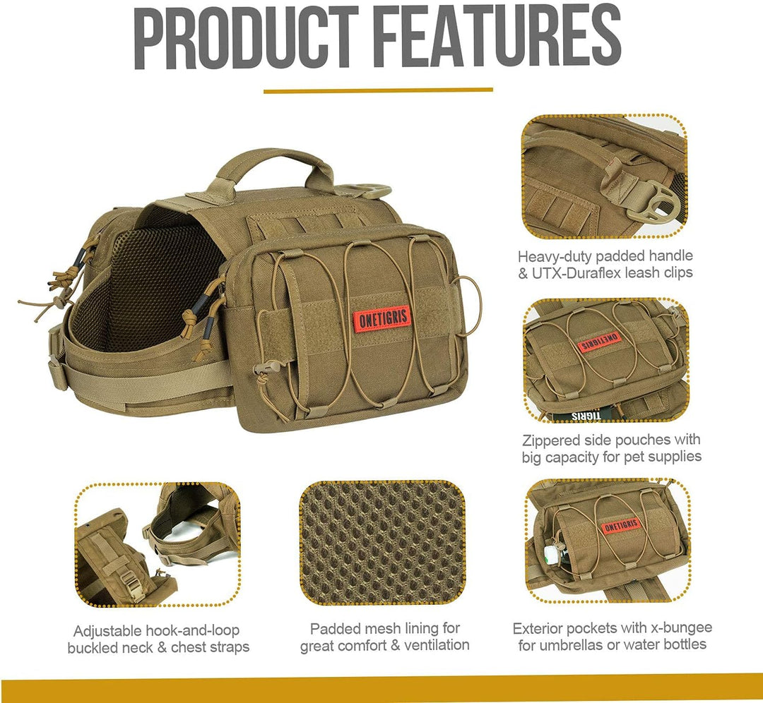 OneTigris Mammoth Hunderucksack 2.0 Version Reissen Camping Wandern Hundebackpack für M/L Grösse Hun