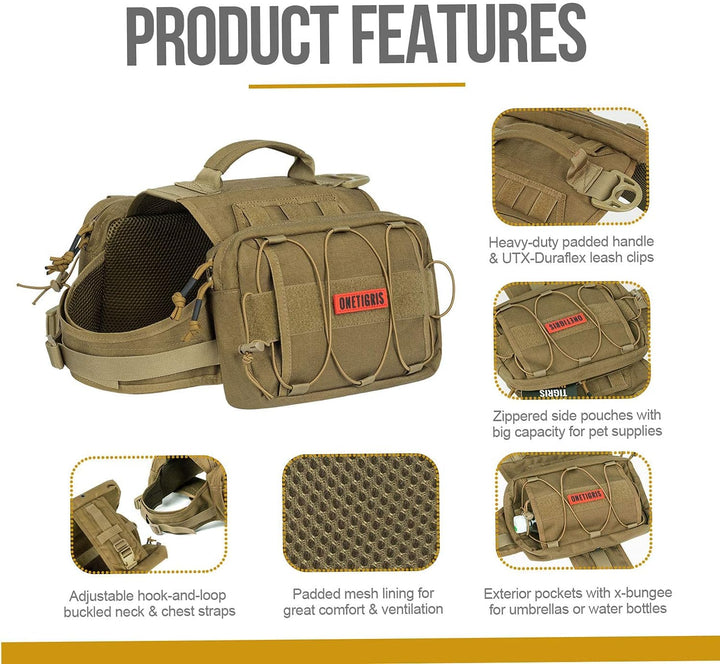 OneTigris Mammoth Hunderucksack 2.0 Version Reissen Camping Wandern Hundebackpack für M/L Grösse Hun