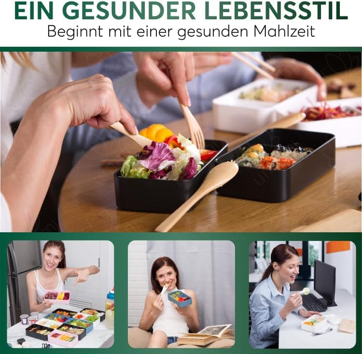 UMAMI Bento Box für Erwachsene/Kinder, neue Premium Edition, 1 Sossentöpfe & 4 Bestecke, Lunch Box f
