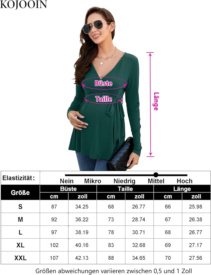 KOJOOIN Damen Stillshirt Schwangerschaftsshirt V-Ausschnitt Umstandsshirt Langarm Nursing Tops mit G