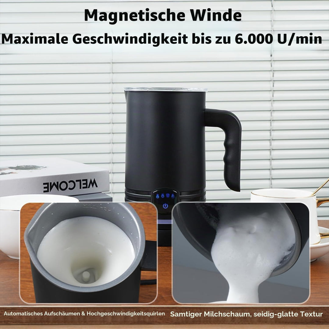 Elektrischer Milchaufschäumer, 430 ml Edelstahl Milchaufschäumer, Antihaftbeschichtung,warmer und ka