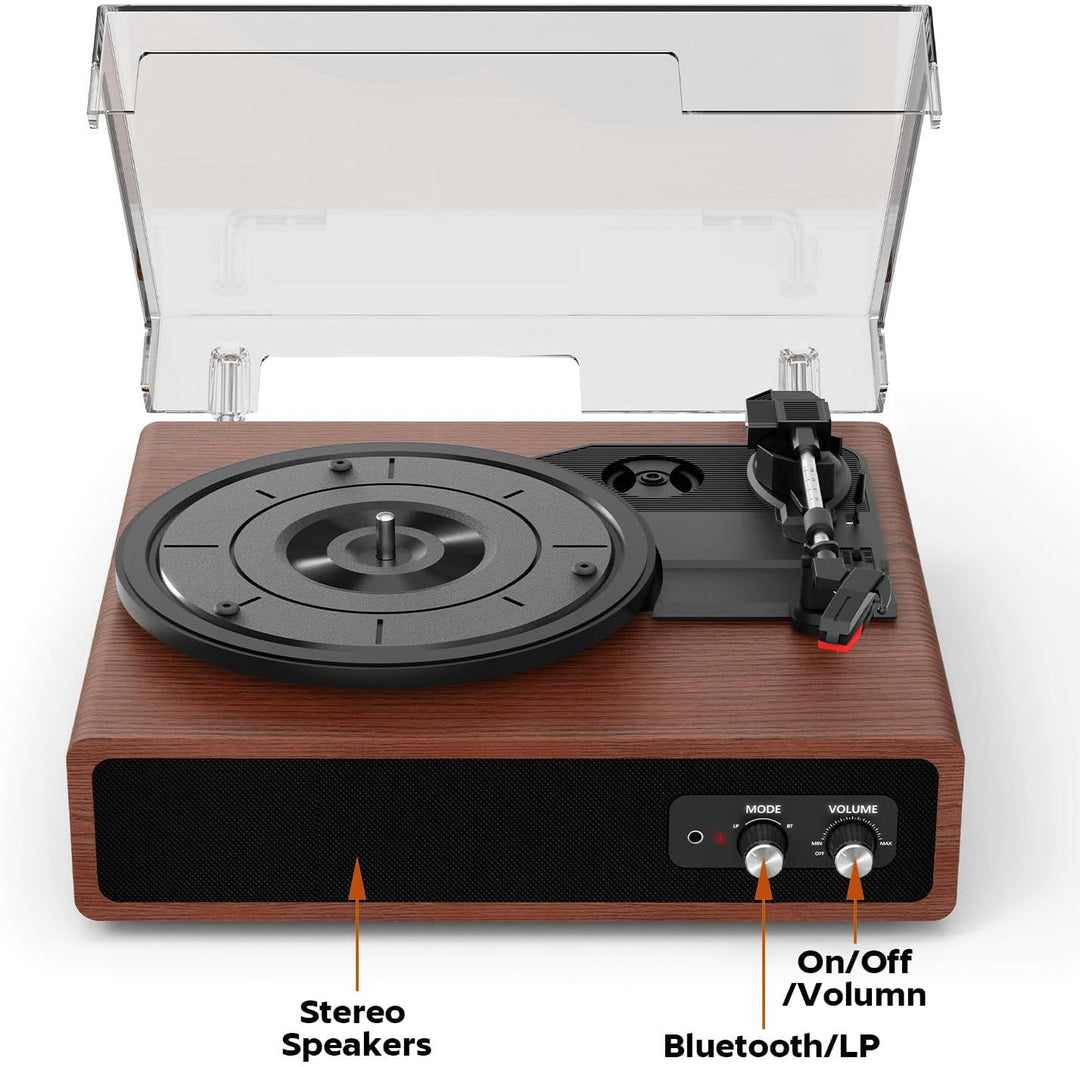 Plattenspieler, FYDEE Vinyl Plattenspieler mit Eingebauten Stereo-Lautsprechern, 3 Geschwindigkeiten