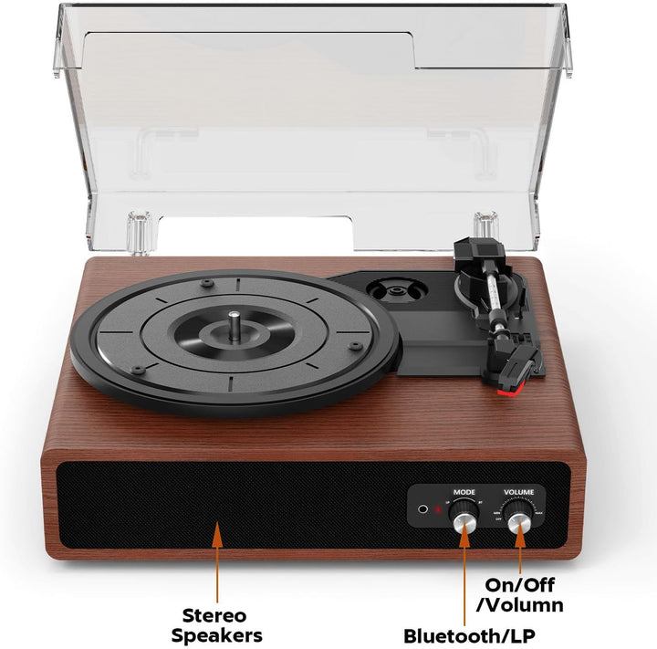 Plattenspieler, FYDEE Vinyl Plattenspieler mit Eingebauten Stereo-Lautsprechern, 3 Geschwindigkeiten
