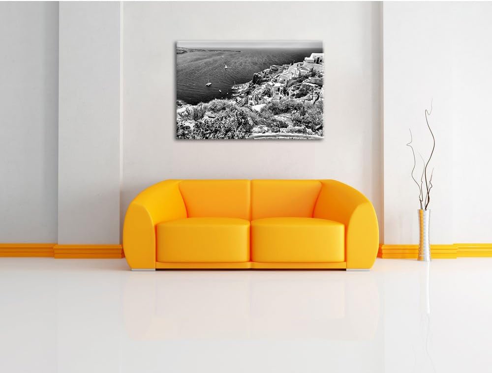 Pixxprint Griechische Küste als Leinwandbild/Grösse: 100x70 cm/Wandbild/Kunstdruck/fertig bespannt,